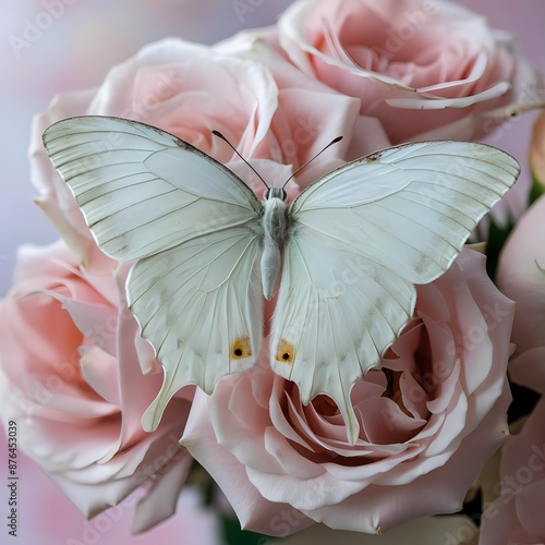 pink and white butterfly on pink flower photo