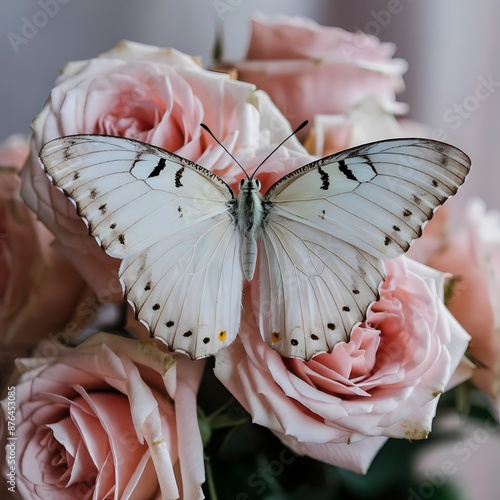 pink and white butterfly on pink flower photo