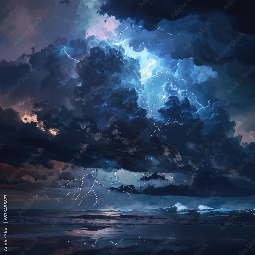 Naklejka premium A large cloud filled with many lightning bolts