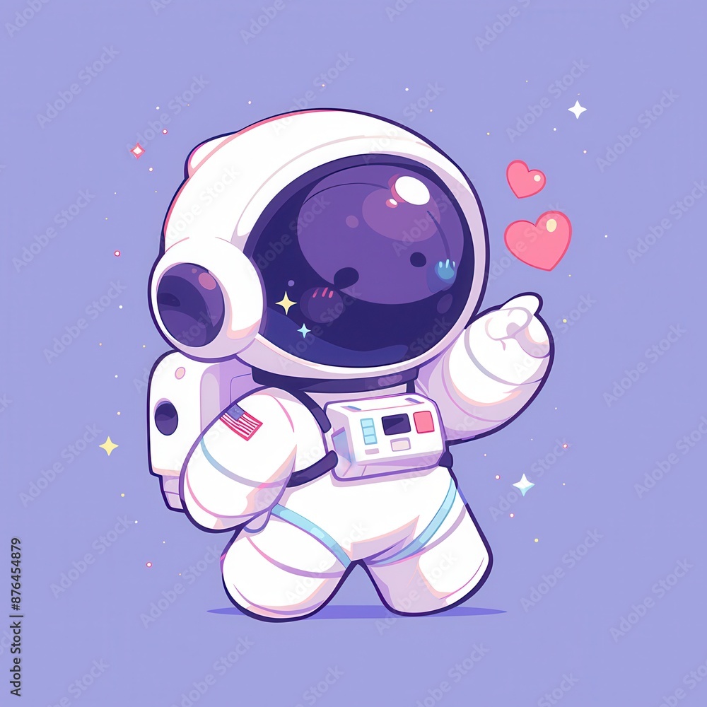 Cute cartoon astronaut in spacesuit floating in space with stars and hearts Cute cartoon astronaut in spacesuit floating in space with stars and hearts