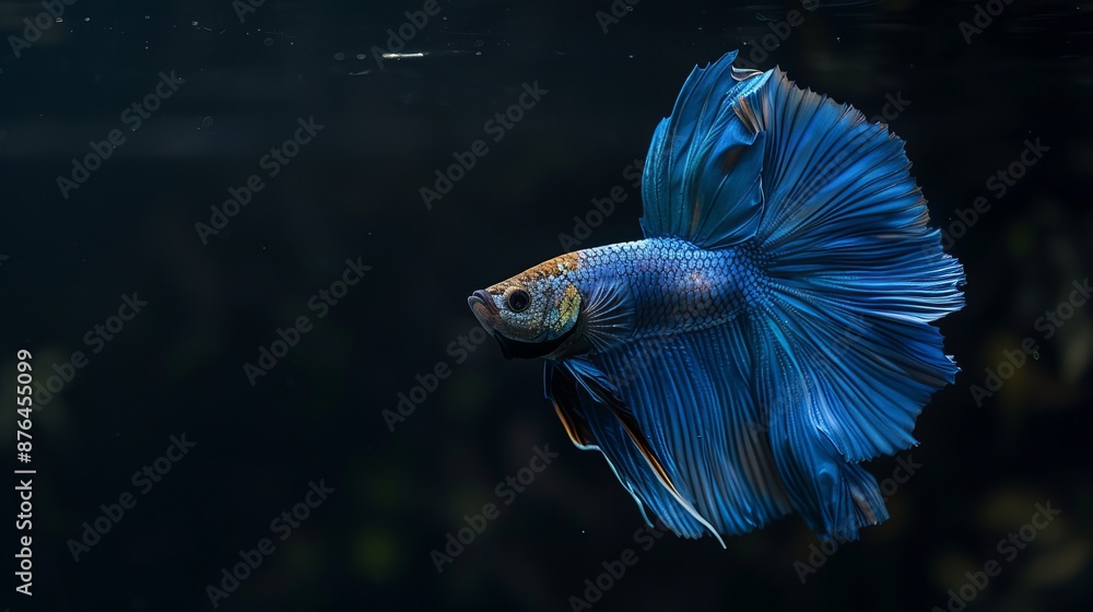 Blue Betta fish with its beautiful fins is standing out on a black background. Blue Betta fish with its beautiful fins is standing out on a black background.