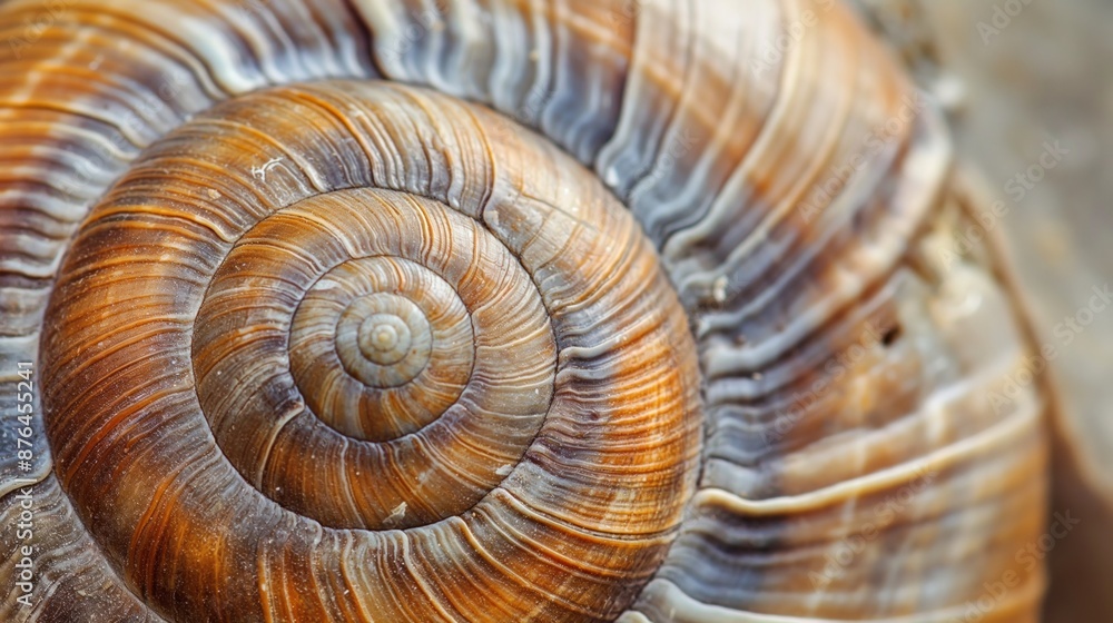 A closeup image of a snail shell, showcasing its intricate brown spiral pattern and texture. A closeup image of a snail shell, showcasing its intricate brown spiral pattern and texture.
