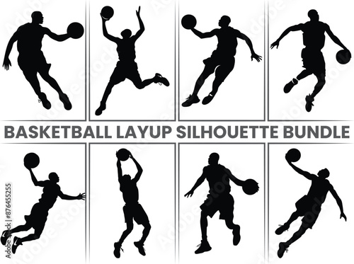 Basketball Layup silhouette, Basketball player, basketball players vector silhouette, Basketball player black silhouette vector illustration isolated on white background.