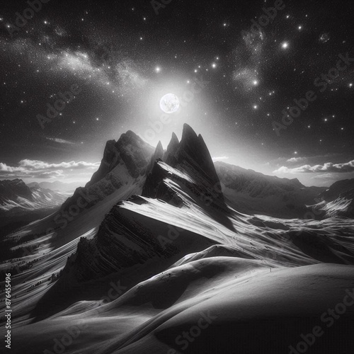 the mountains landscape with full moon view