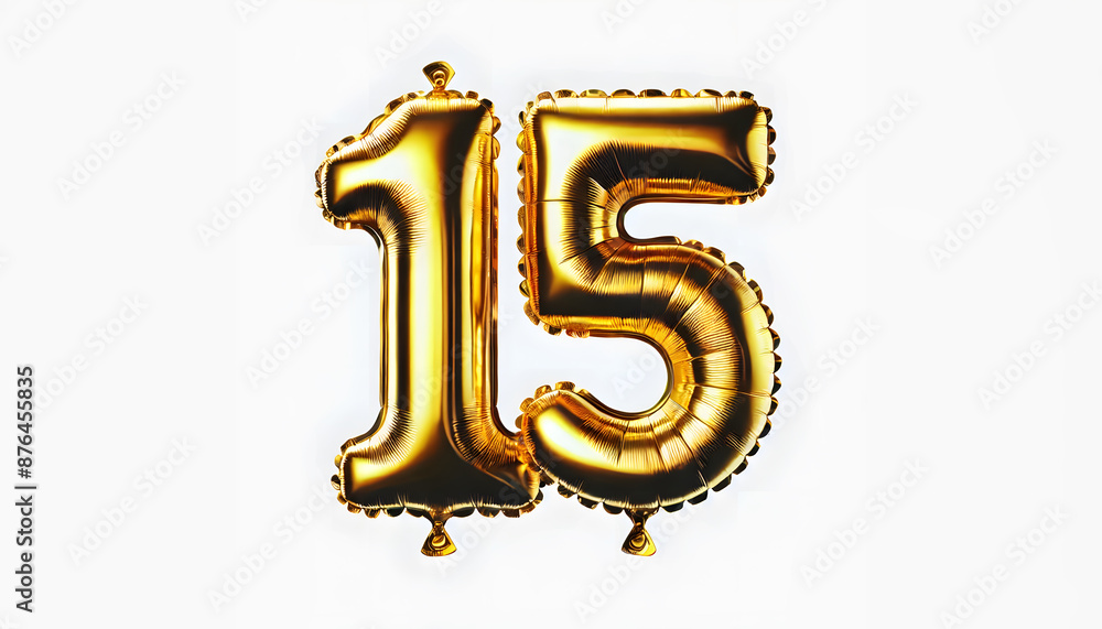 Golden Number 15 Balloons on a Light Background for Special Celebrations Golden Number 15 Balloons on a Light Background for Special Celebrations