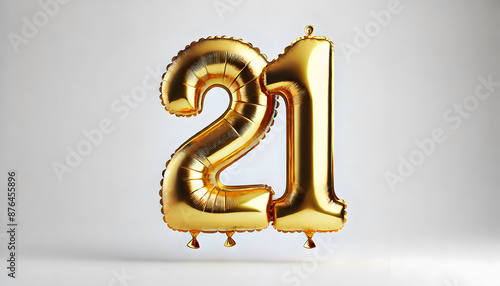 Golden Number 21 Balloons on a Light Background for Special Celebrations