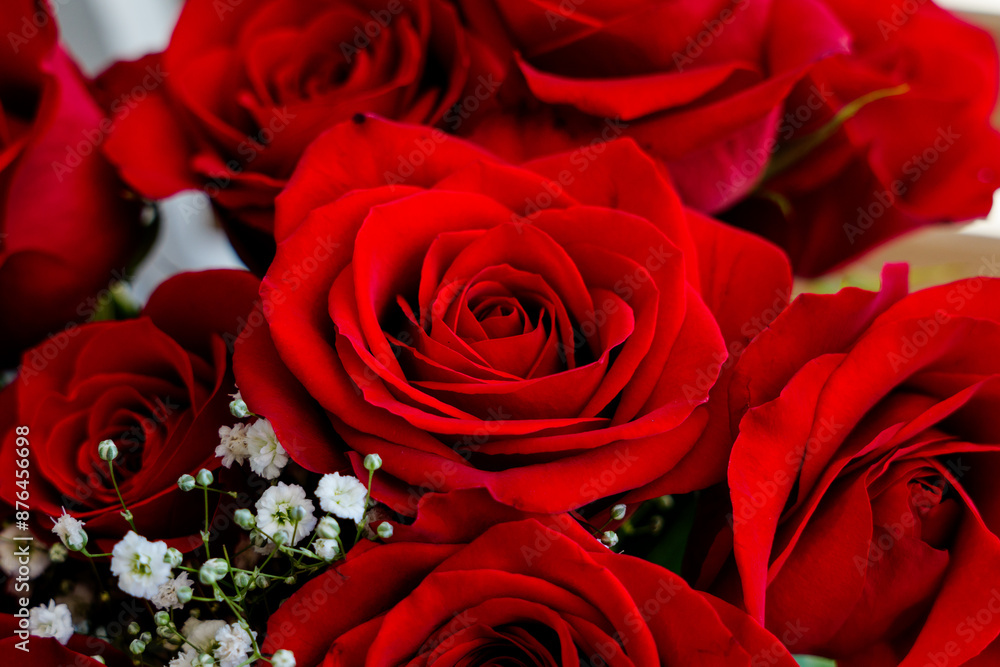 red roses bouquet close up. 