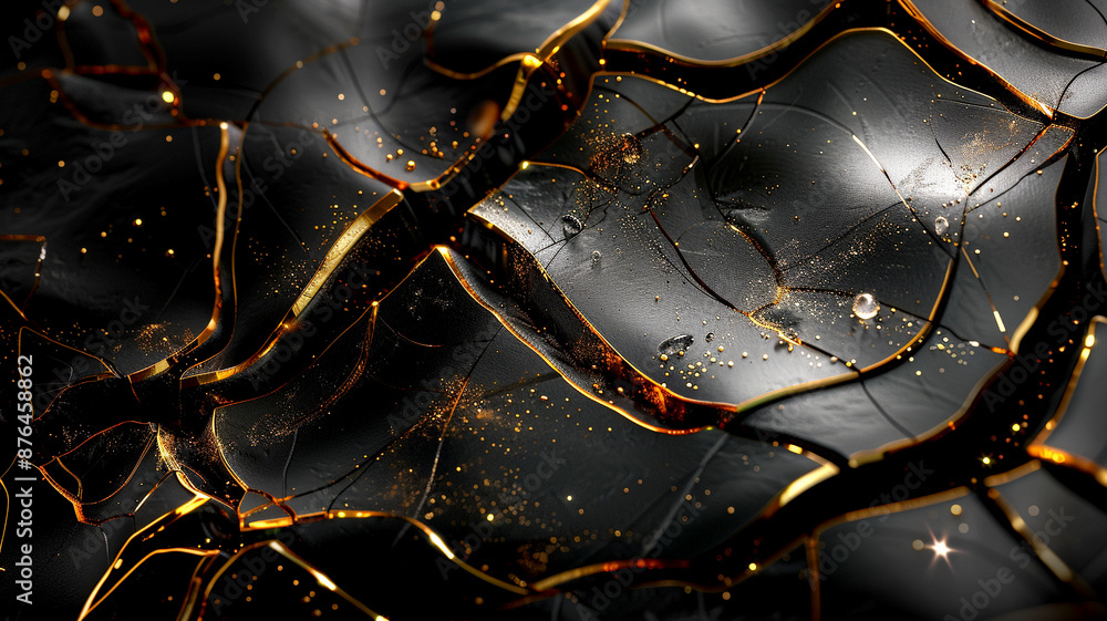 Naklejka premium Abstract black and gold cracked surface