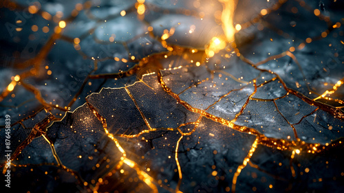 Cracked earth glowing with light