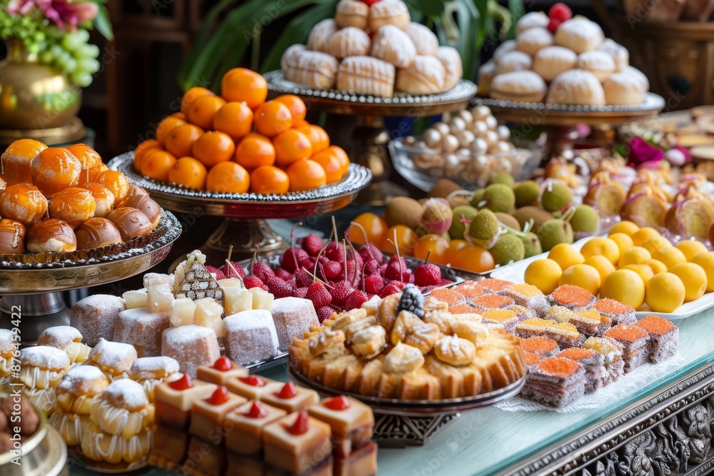 Traditional Asian Dessert Table with Assorted Sweets. A traditional Asian dessert table showcasing a variety of colorful and delicious sweets, perfect for cultural celebrations and events. Traditional Asian Dessert Table with Assorted Sweets. A traditional Asian dessert table showcasing a variety of colorful and delicious sweets, perfect for cultural celebrations and events.