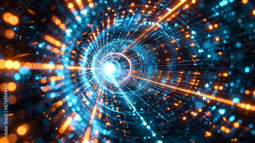 Luminous Digital Tunnel Futuristic Network of Lights in Motion Technology and Progress Concept