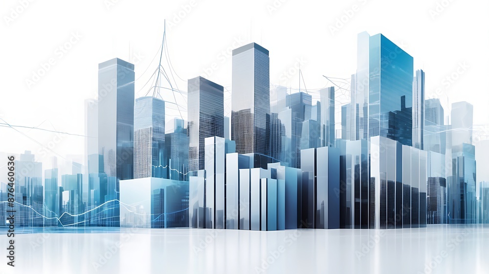 City skyline in blue with digital network overlay perfect for technology or urban development concepts in presentations, websites, or brochures. 3d rendering City skyline in blue with digital network overlay perfect for technology or urban development concepts in presentations, websites, or brochures. 3d rendering