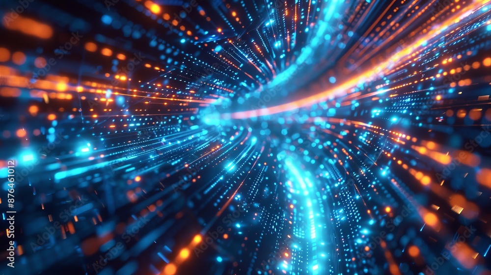 Digital Data Symphony Vibrant Lights in a Technological Tunnel Abstract HighTech Network Concept with Depth and Motion