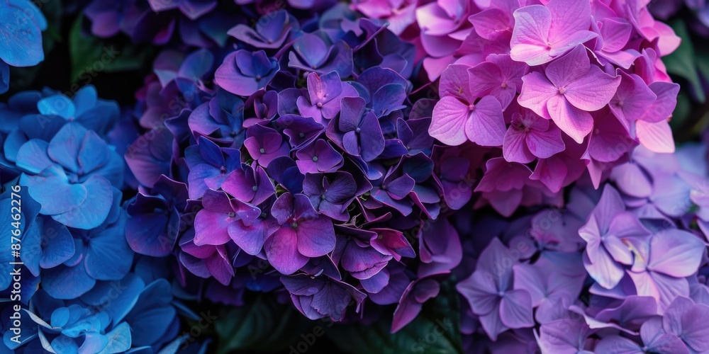 A bouquet of vibrant purple and blue flowers, ideal for use in floral arrangements or as a decorative image A bouquet of vibrant purple and blue flowers, ideal for use in floral arrangements or as a decorative image