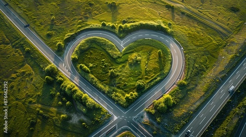 A road with a heart shape in the middle of it