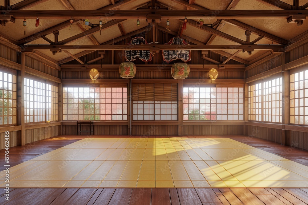 Realistic 3D Render of Judo Dojo with Detailed Tatami, Gi, and Olympic Decorations for Training Environment Realistic 3D Render of Judo Dojo with Detailed Tatami, Gi, and Olympic Decorations for Training Environment