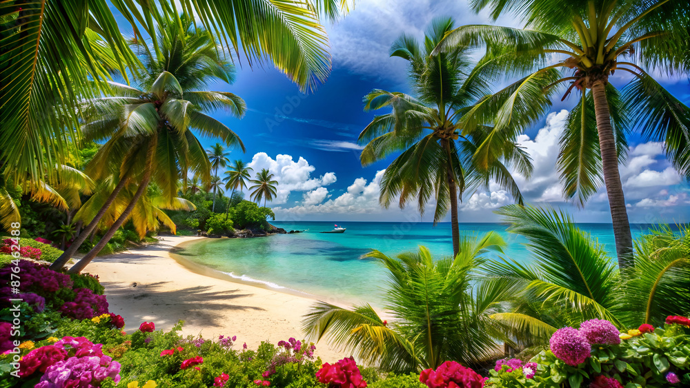 Fototapeta premium beach with palm trees and sea