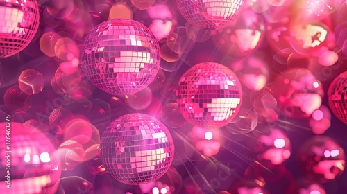 Pink disco ball pattern with retro and vintage vibes. Perfect for music, parties, and festivals. photo