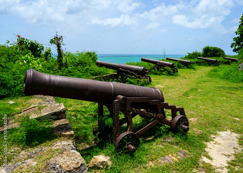 Old British military fort on the Caribbean Island of Antigua. Photographed at Fort James. Old British military fort on the Caribbean Island of Antigua. Photographed at Fort James.