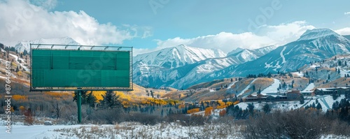 Sweeping Mountain Vista Green Screen Billboard Mockup at a Snowcapped Resort Sony A7 III Photo