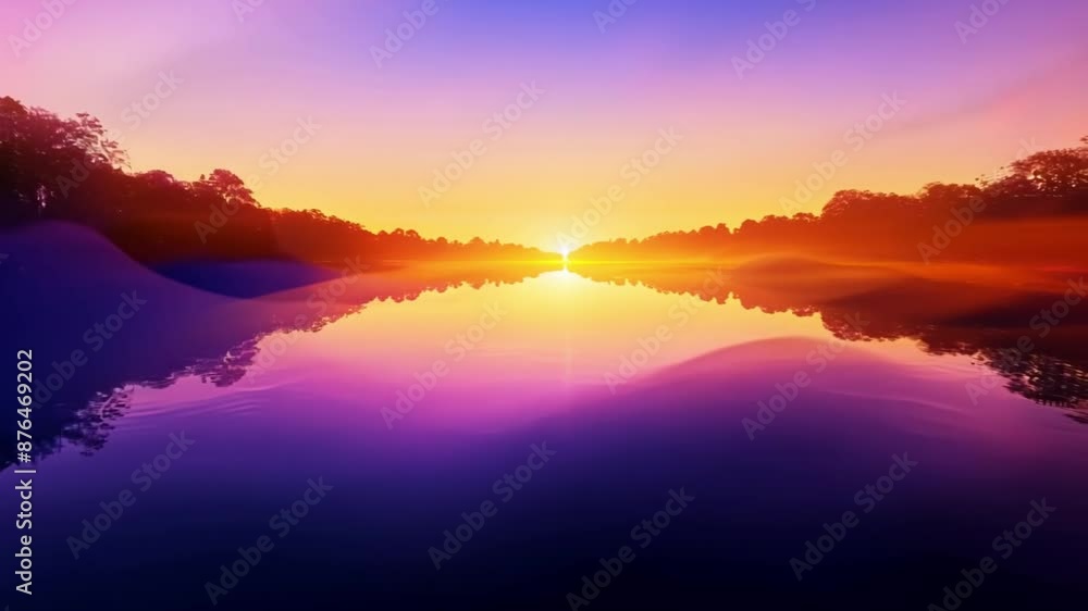 A beautiful sunset over a lake with a reflection of the sun on the water. The sky is a mix of pink and purple hues, creating a serene and peaceful atmosphere A beautiful sunset over a lake with a reflection of the sun on the water. The sky is a mix of pink and purple hues, creating a serene and peaceful atmosphere