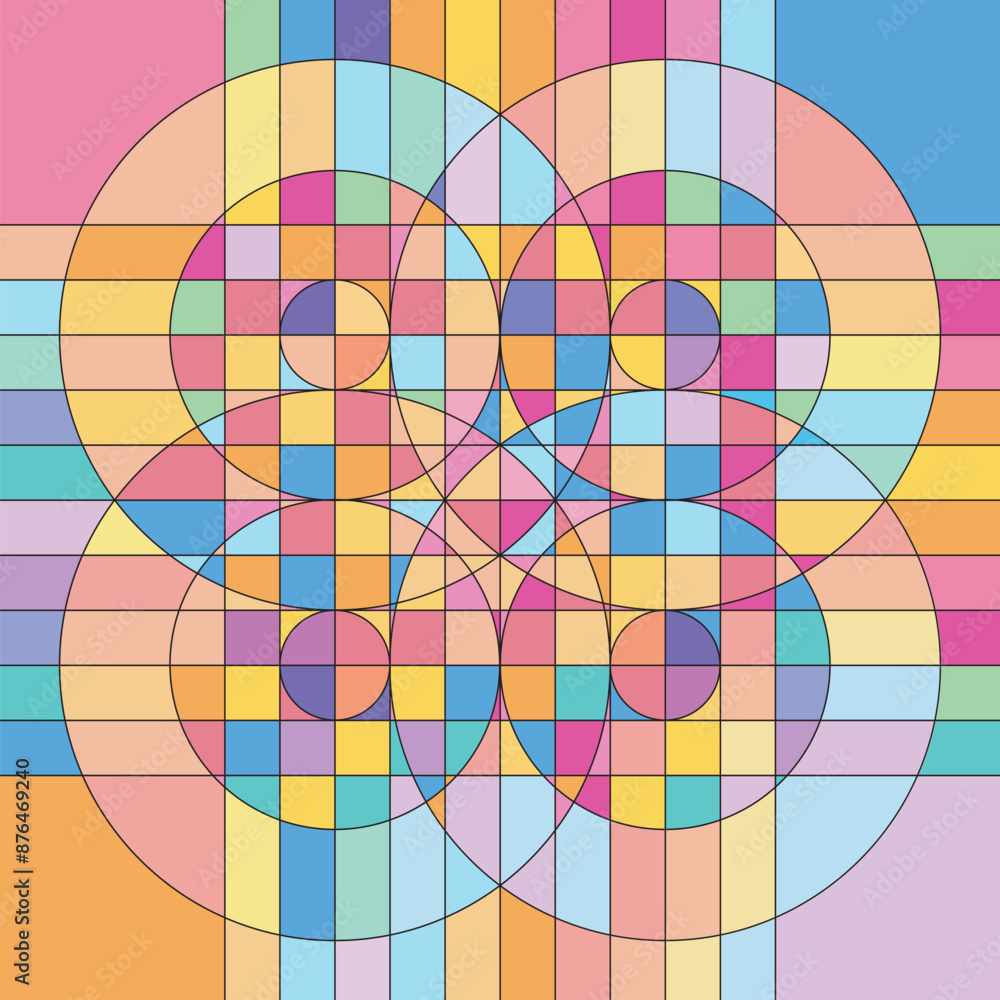 Fototapeta premium The stack of 4 pieces of circles and striped boxes results in a beautiful combination of shapes and colors
