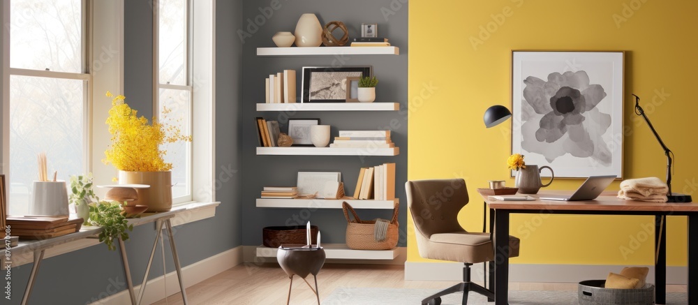 Modern Home Office with Yellow and Gray Walls Modern Home Office with Yellow and Gray Walls