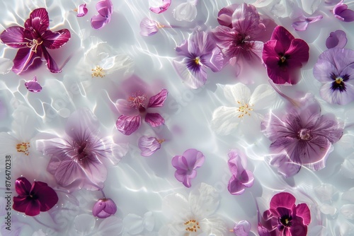 Freshwater flowers blooming in a peaceful aquatic environment, suitable for use as a symbol of tranquility or serenity