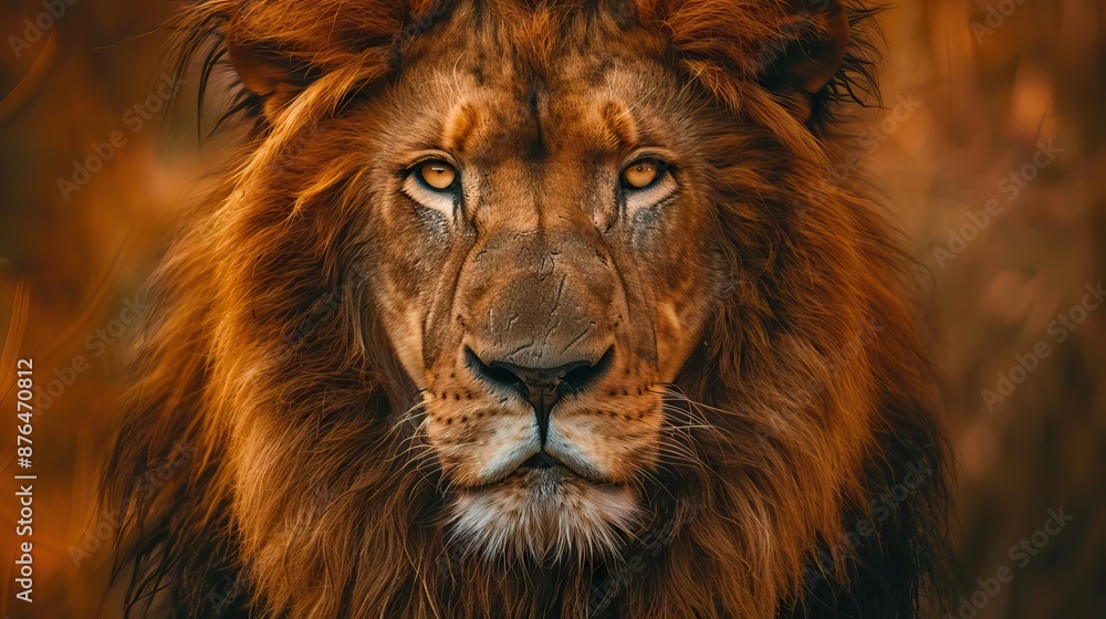 A majestic lion with a piercing gaze, symbolizing strength and beauty in wildlife. Generative AI A majestic lion with a piercing gaze, symbolizing strength and beauty in wildlife. Generative AI