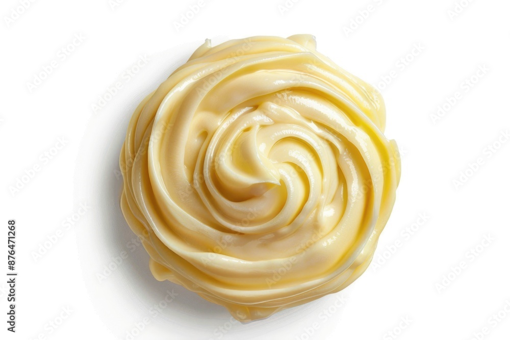 A close-up shot of a frosted pastry on a white surface, perfect for food and bakery related uses