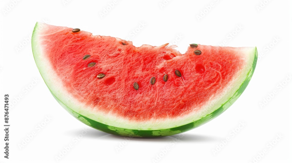 Fresh watermelon slice on a clean white surface, perfect for food photography or illustration Fresh watermelon slice on a clean white surface, perfect for food photography or illustration