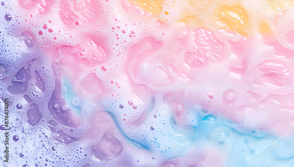 Colorful foam after dissolving bath bomb in water, closeup. Banner design Colorful foam after dissolving bath bomb in water, closeup. Banner design