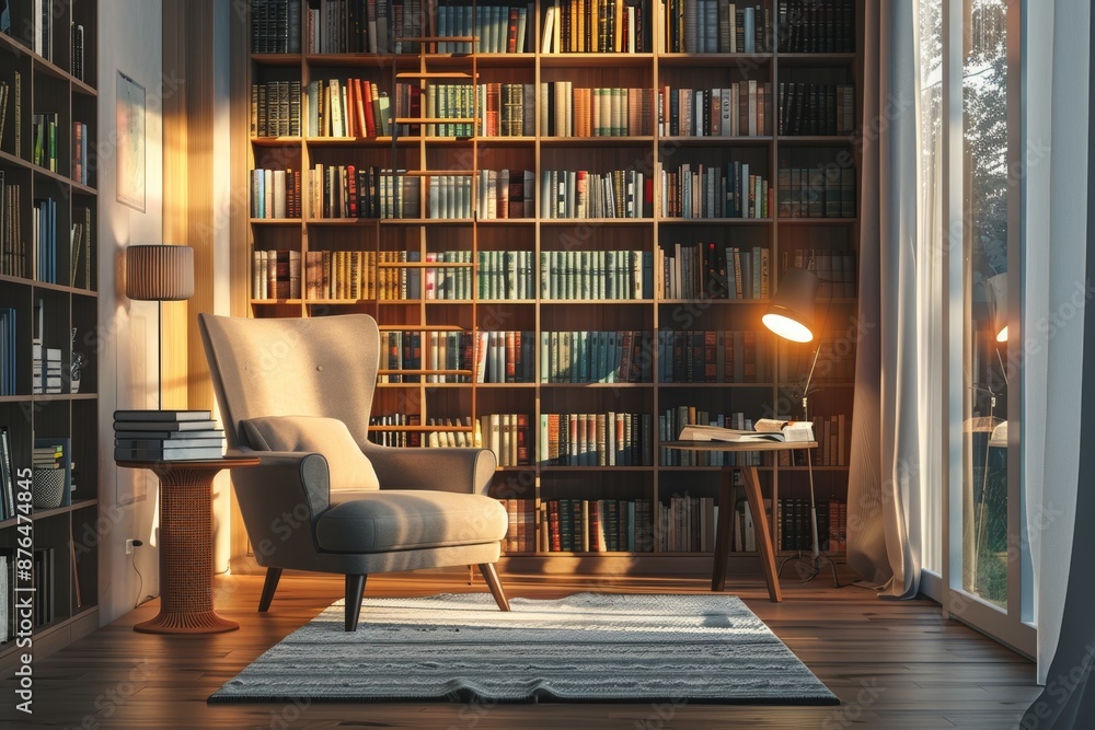 Cozy Home Library with Comfortable Reading Chair and Convection Heater for Perfect Reading Experience Cozy Home Library with Comfortable Reading Chair and Convection Heater for Perfect Reading Experience