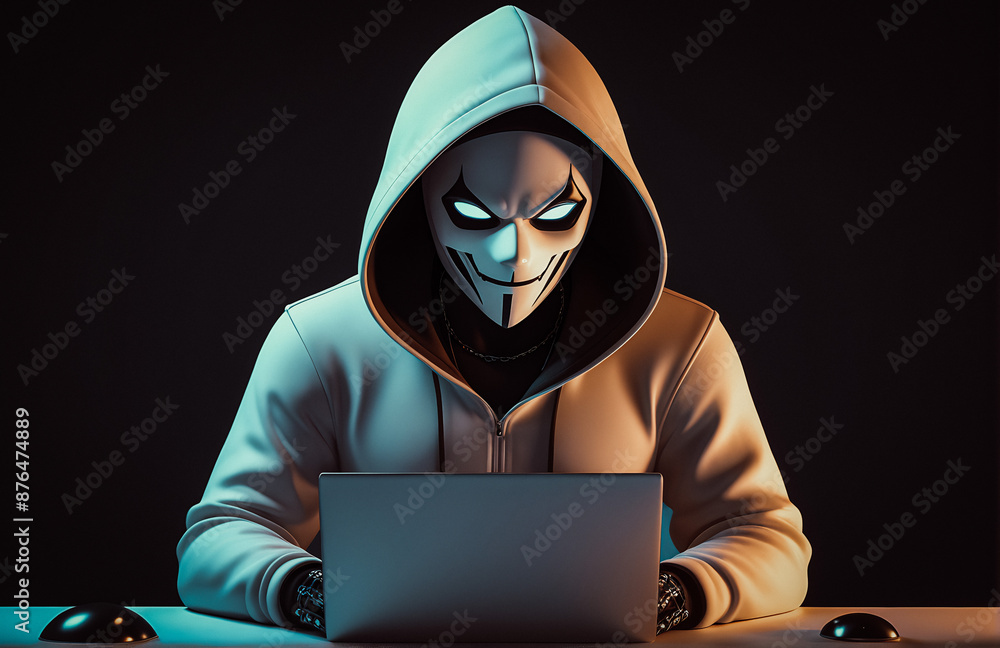 hacker man on computer, hacker in hoodie, cybercrime concept, cyber security