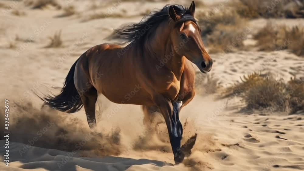 Brown horse running in desert Brown horse running in desert