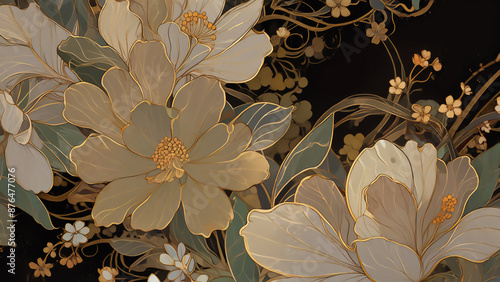 黒背景に和風の花　AI画像　ジェネレーティブAI