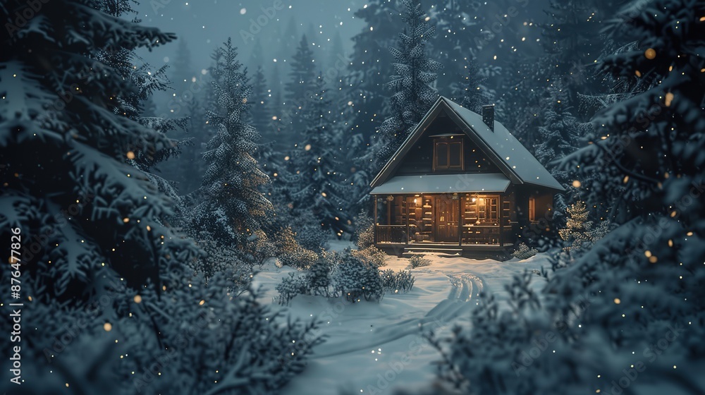 Naklejka premium Snowy_Forest_Cabin_generative_ai_high_quality_image