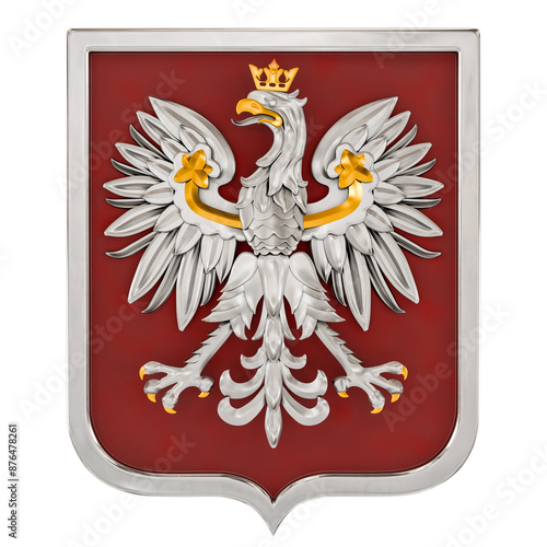Obraz na płótnie Coat of arms of Poland. Crowned eagle with a golden beak and talons, on a red background - 3d rendering w salonie