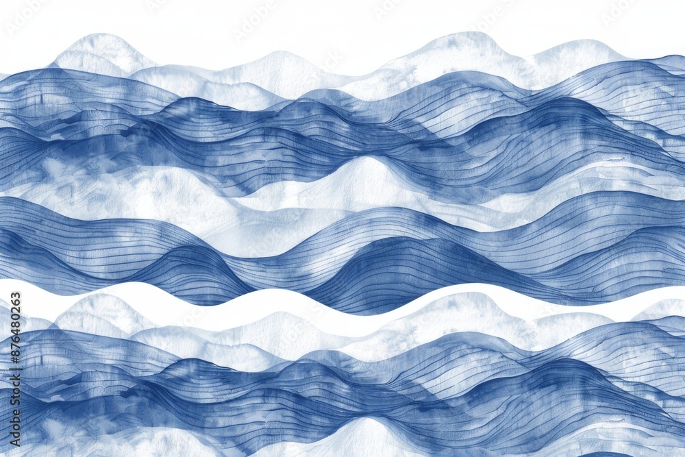 Fototapeta premium Watercolor painting of gentle waves in shades of blue and white, suitable for decorative purposes or as an element of interior design