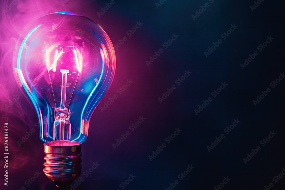 A Glowing Lightbulb Against a Dark Background with Pink and Blue Smoke A Glowing Lightbulb Against a Dark Background with Pink and Blue Smoke