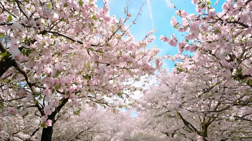 Blooming Cherry Trees in a Sunny Park on a Spring Day