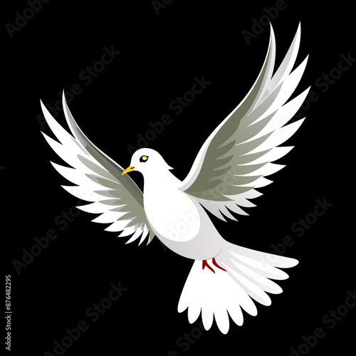 Majestic White Dove Flying Alone on Dark Background © Mosharef 