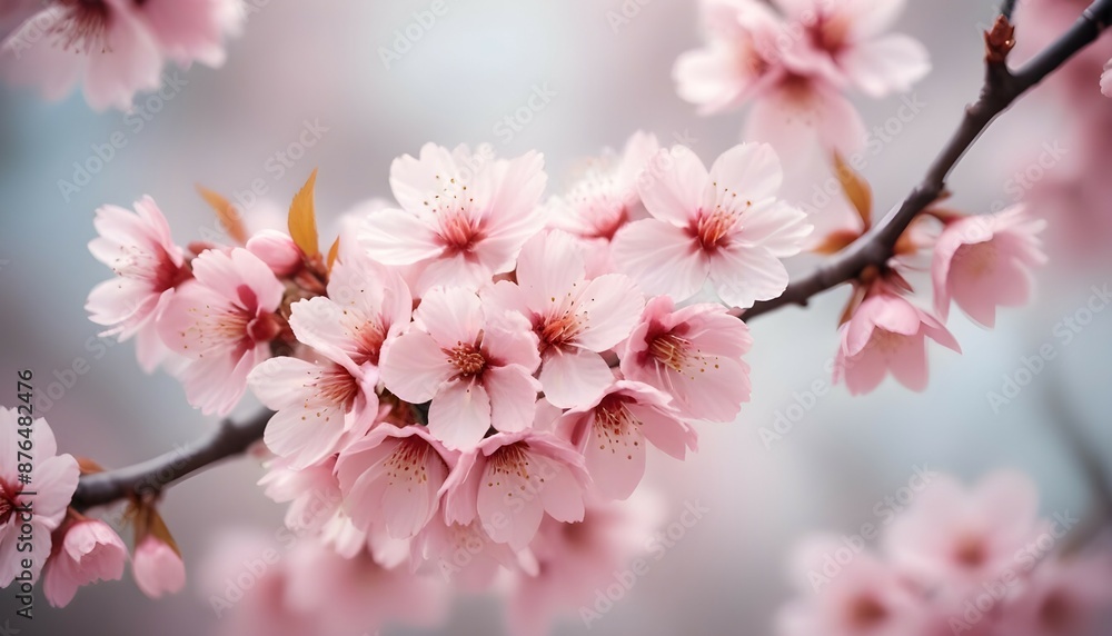 The delicate petals of a cherry blossom, with a soft focus on the background of more blooms. The delicate petals of a cherry blossom, with a soft focus on the background of more blooms.