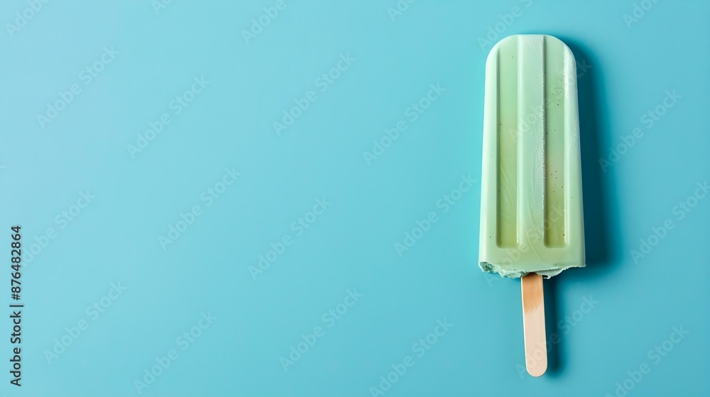 Light Green Popsicle on a summery blue Background with Copy Space Light Green Popsicle on a summery blue Background with Copy Space