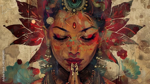 Lakshmi in a contemporary art style with abstract shapes, Goddess Lakshmi, Abstract Divinity