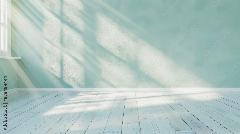Bright sunlit room with large windows, wooden floor, and concrete accent wall. Modern, minimalist interior design concept. Bright sunlit room with large windows, wooden floor, and concrete accent wall. Modern, minimalist interior design concept.