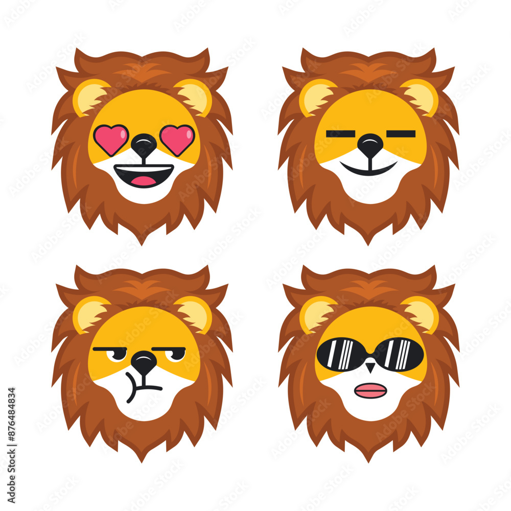 Vector set of cute Lion face emoticons with various expressions. Isolated on white background. Vector set of cute Lion face emoticons with various expressions. Isolated on white background.