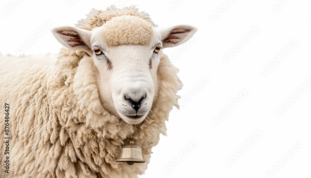 Cute sheep with bell around neck on white background fluffy farm animal perfect for petting zoos and farms Cute sheep with bell around neck on white background fluffy farm animal perfect for petting zoos and farms