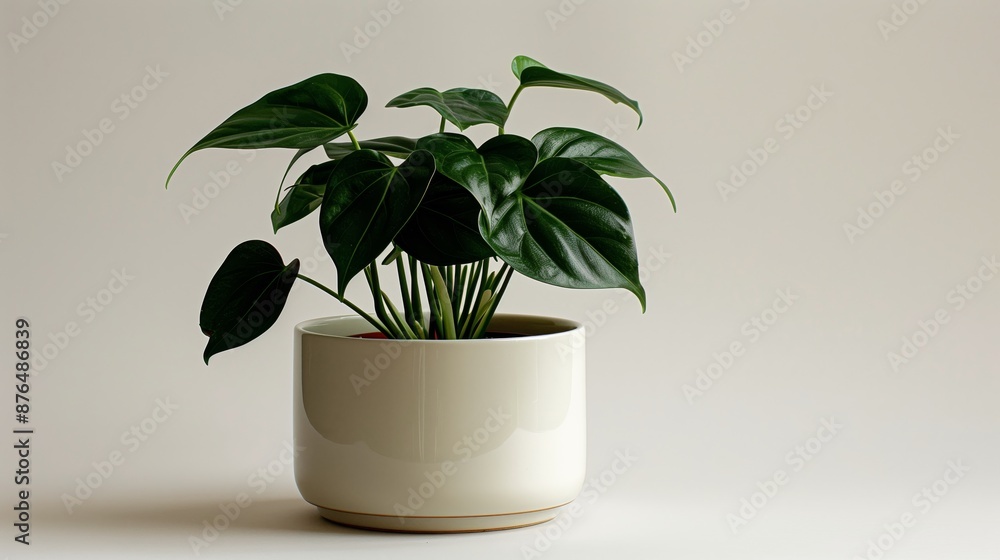 A beautiful, minimalist indoor plant with vibrant green leaves thriving in a sleek white ceramic pot. A beautiful, minimalist indoor plant with vibrant green leaves thriving in a sleek white ceramic pot.