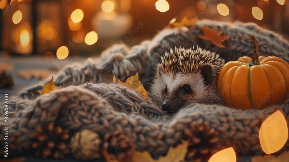 Obraz premium Hedgehog. Cozy environment. Autumn background